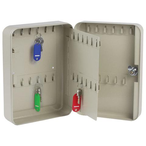 Шкафчик (Ключница) на 48 ключей BRAUBERG, 250х180х80 мм, с замком, +48 брелоков, серый, 290338