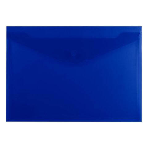 Папка-конверт с кнопкой прозрачная А4, BRAUBERG "UNIVERSAL", до 100 листов, синяя, 0,15 мм, 273071