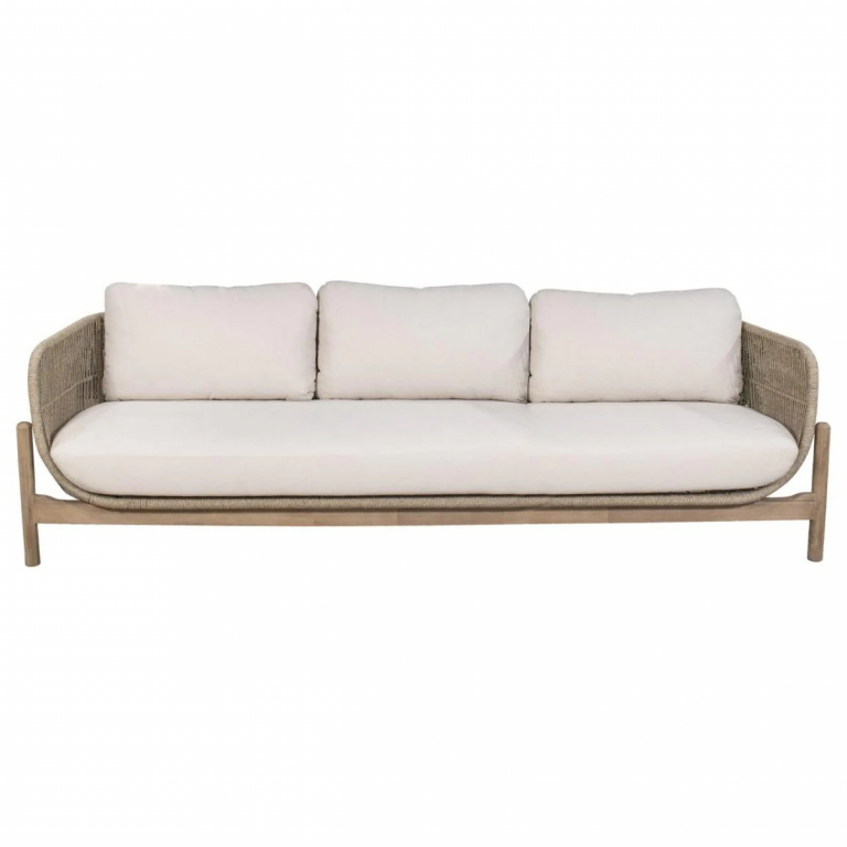 Диван деревянный плетеный трехместный Talara бежевый, лен