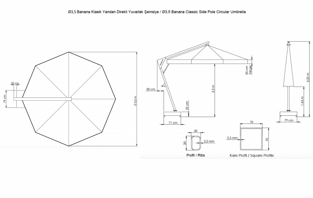 Зонт профессиональный Ø3.5 м Banana черный, натуральный, черный