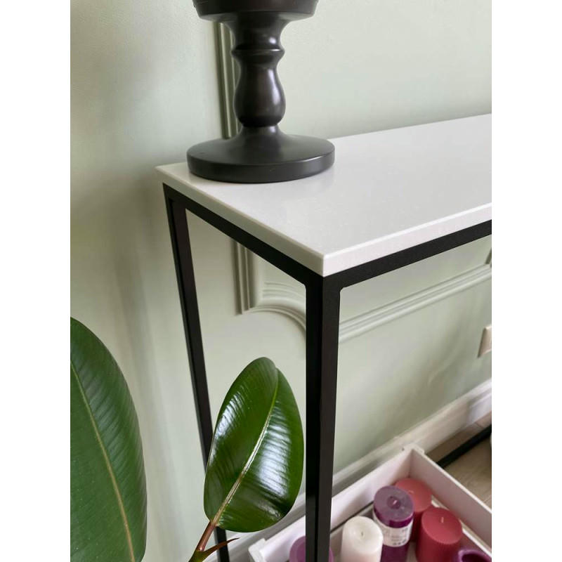 Журнальный столик искусственный камень гранит белый/каркас черный