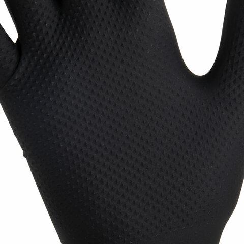 Перчатки нитриловые сверхпрочные с текстурой SFM MEGA TEX BLACK, Германия, 25 пар (50 штук), размер 6-7, S (малый)