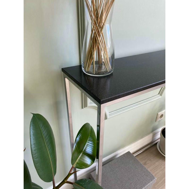 Журнальный столик искусственный камень гранит черный/каркас хром