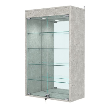 Витрина настенная №2-4АГ с зеркалом и с подсветкой, Метрополитан Грей