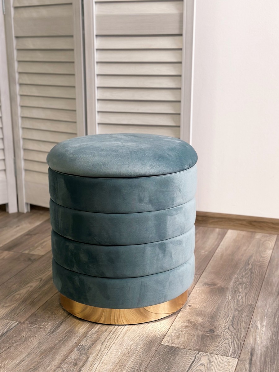 Пуф для гостиной ФРЕД бирюзовый BM-88, велюр / золотой каркас