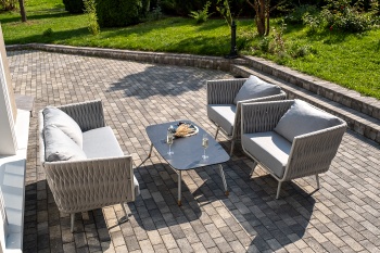 "Монако" лаунж-зона 4-местная из роупа со столом "Верона" (серый гранит), каркас светло-серый, роуп светло-серыйцвет светло-серый