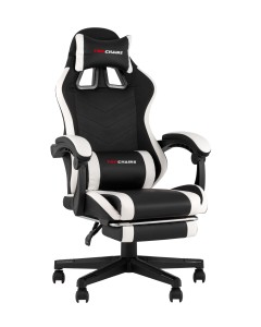 Кресло спортивное TopChairs Prophet с оттоманкой черно-белый