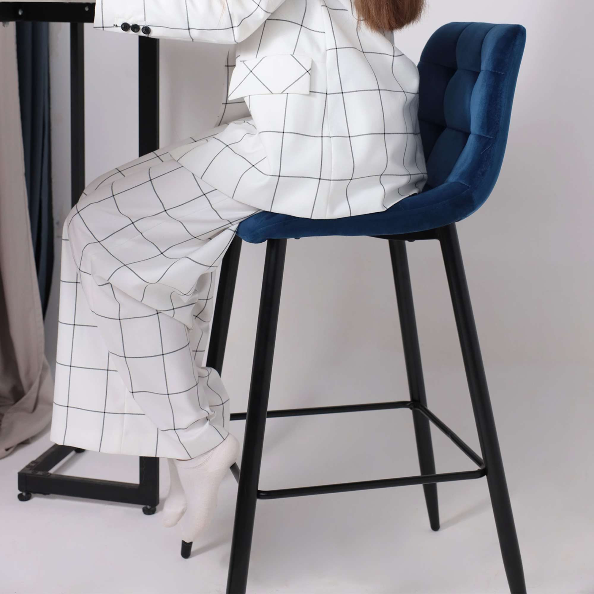 Стул барный Stella, синий, велюр