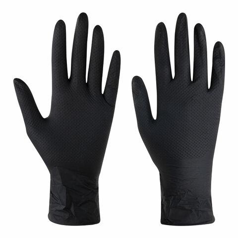 Перчатки нитриловые сверхпрочные с текстурой SFM MEGA TEX BLACK, Германия, 25 пар (50 штук), размер 6-7, S (малый)