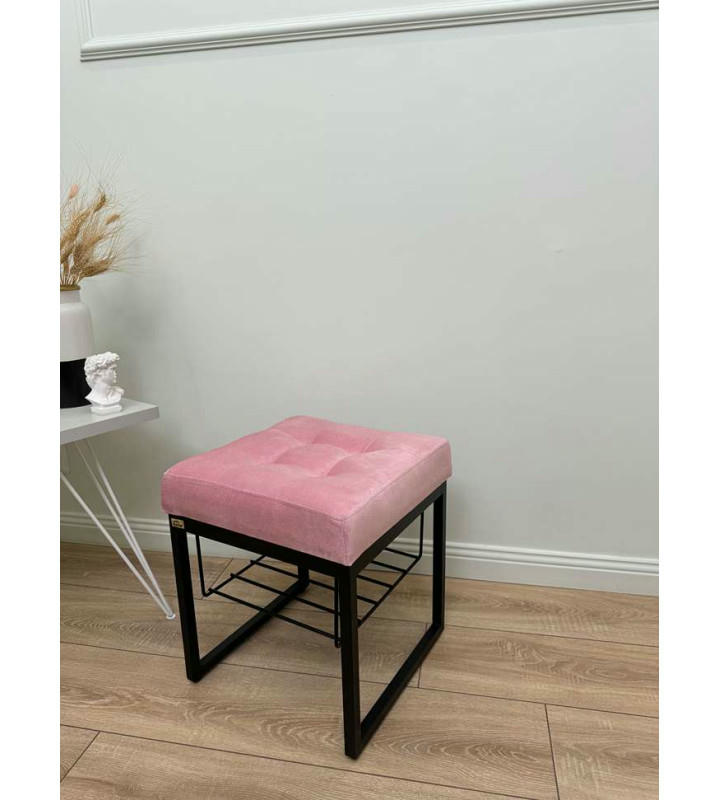 Банкетка Марсей 40-44 с полкой (светло розовый/черный)