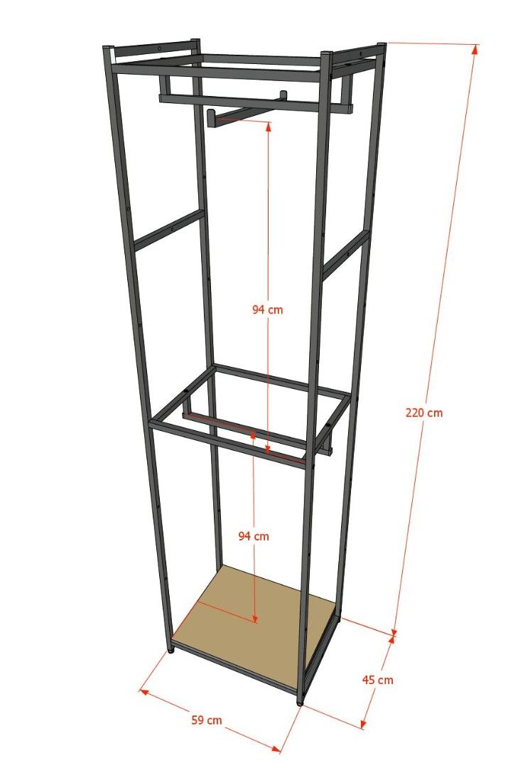 Стеллаж для одежды AС2260-05-Ч со стеклом 220х60х45