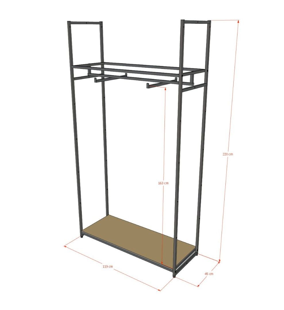 Стеллаж для одежды в стиле Лофт A22120-01-ЧЧ (220х120х45)