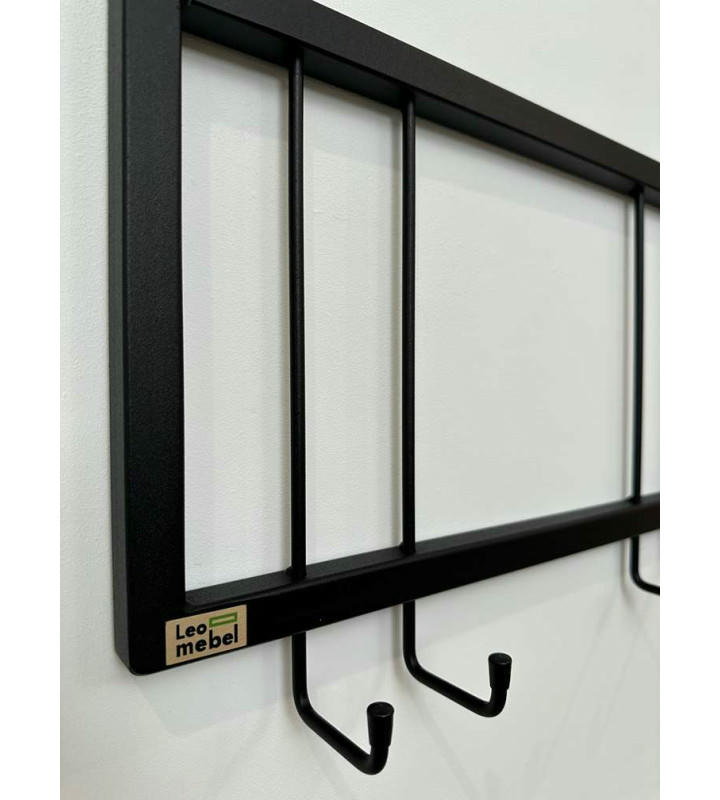 Вешалка настенная металлическая с крючками -73 (черный)