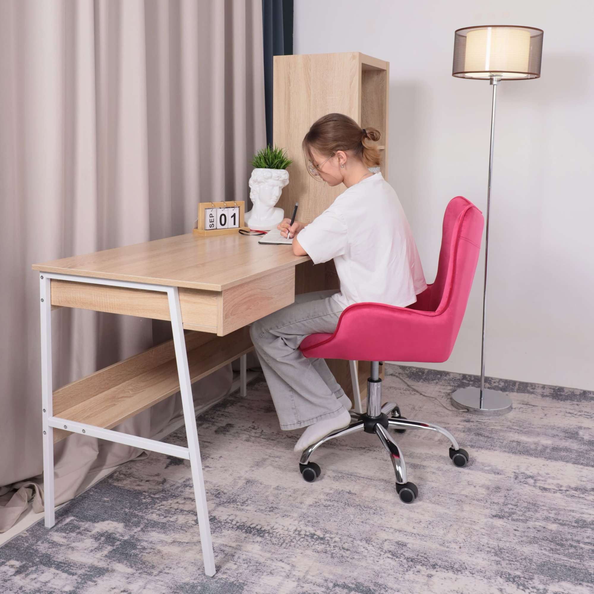 Кресло поворотное Bella, фуксия, велюр