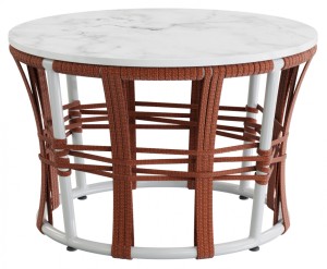 Столик кофейный плетеный Nido белый, 14, белый мрамор Каррара
