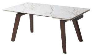 Стол БЭТИС (BETIS) 180 см -260 см раскладной цвет MATTE GILDED WHITE SOLID CERAMIC / WALNUT, ®DISAUR