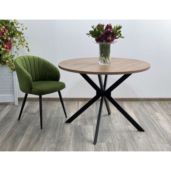 Стол Вега D100, Дуб Канзас/ черный каркас