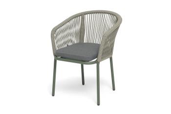 "Марсель" стул плетеный из роупа, каркас алюминий RAL6003 муар, роуп зеленый (4174) круглый tex, ткань темно-серая 027цвет зеленый (4174)