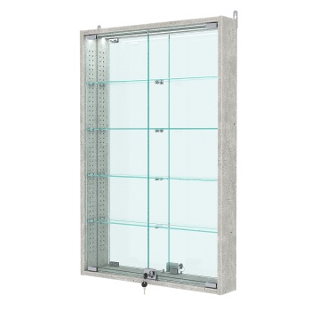 Витрина настенная с регулировочными полками №2-4АУ-РЕГ с зеркалом и с подсветкой, Метрополитан Грей