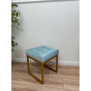 Банкетка Марсей 40-44 с полкой (светло-бирюзовый/золото)