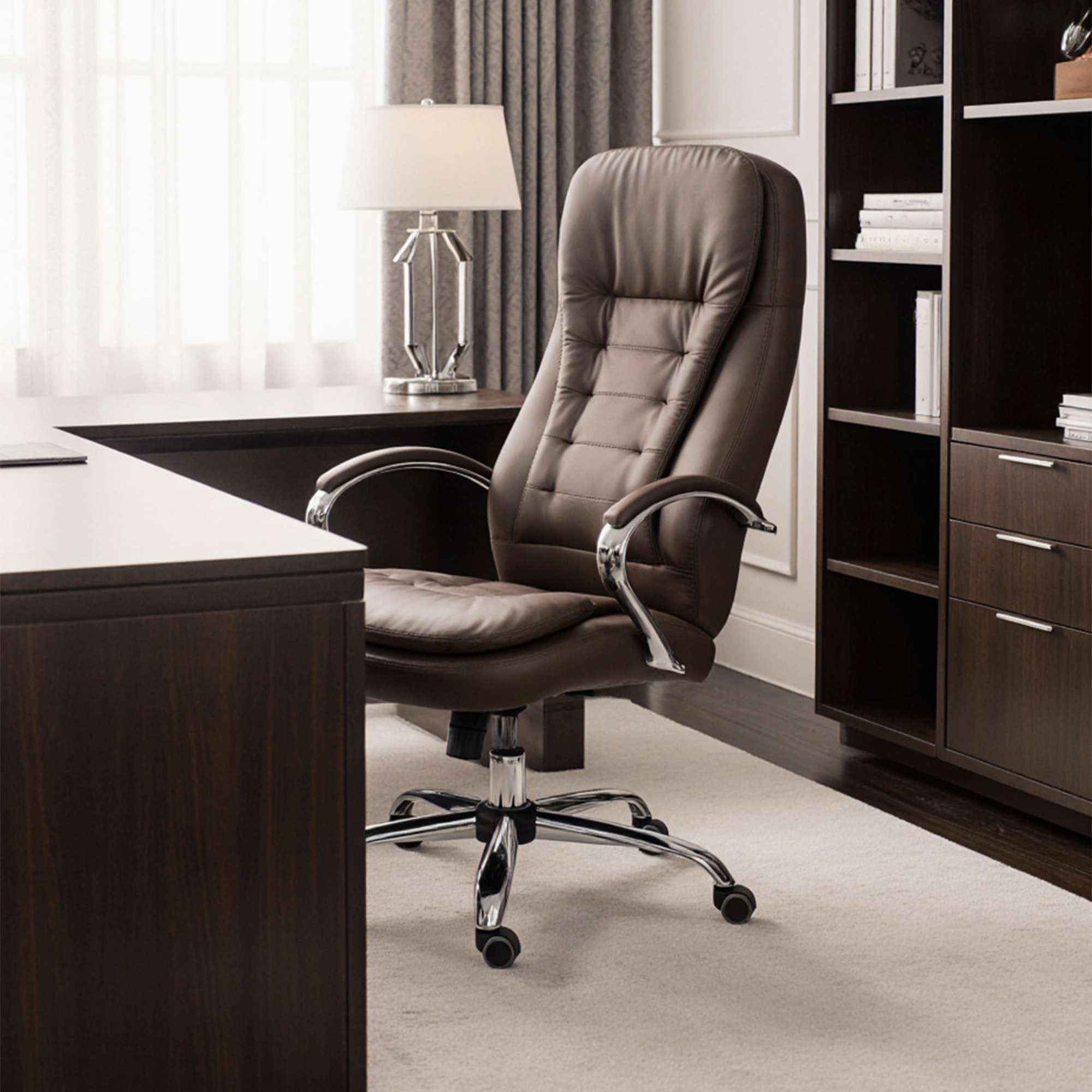 Кресло поворотное Richard New, коричневый, экокожа