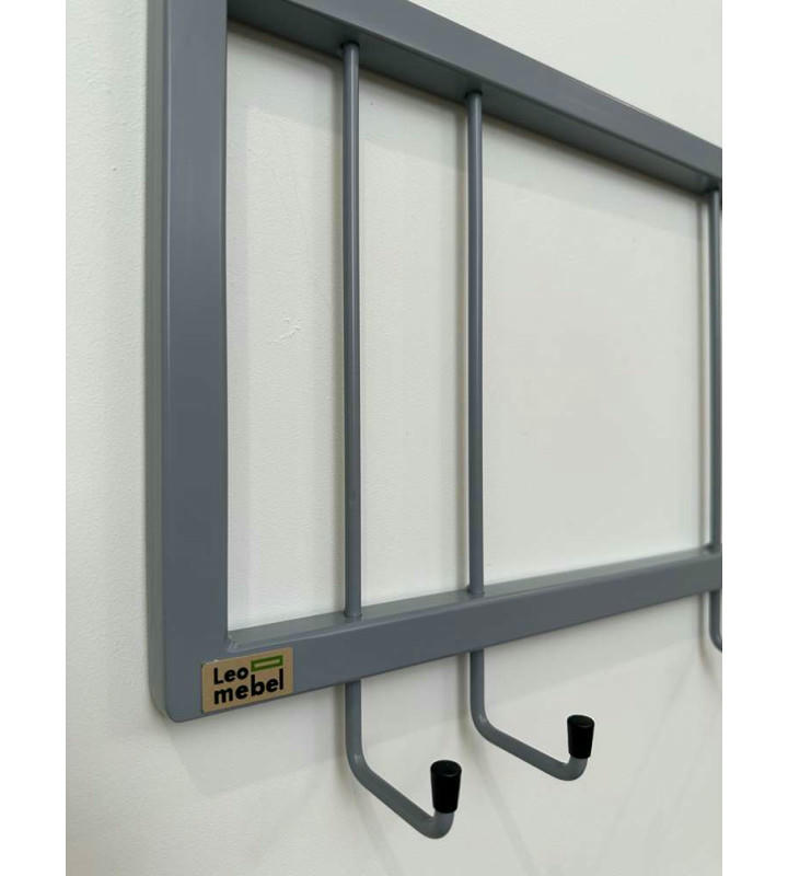 Вешалка настенная металлическая с крючками -93 (серый)