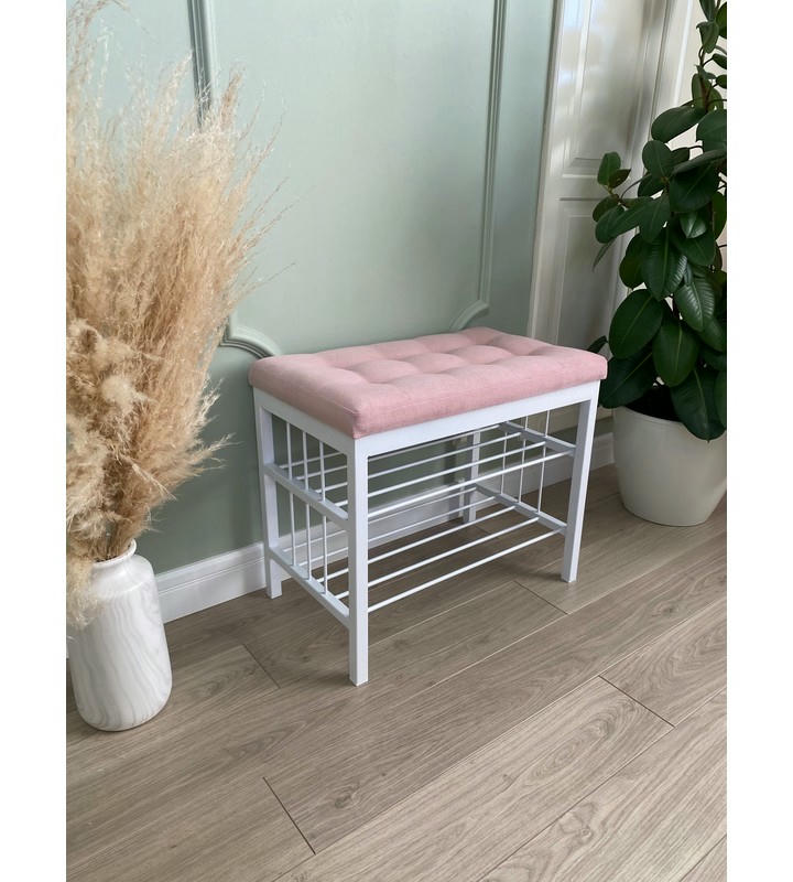 Банкетка Сканди-60-2-х полочная (светло-розовый/белый)