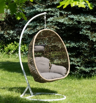 "Флоренция" подвесное кресло-кокон из искусственного ротанга, цвет соломенный с серо-коричневой подушкойцвет соломенный