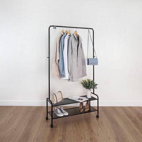 Вешалка для плечиков "Валенсия-32М", 1620х915х300 мм, 2 полки, передвижная, металл, черная, ВГВ32М Ч