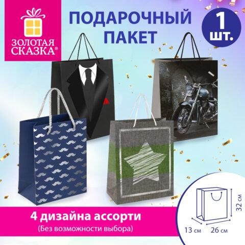 Пакет подарочный (1 штука) 26х13х32 см (L), "Man Style", ассорти, фольга, выборочный лак, ЗОЛОТАЯ СКАЗКА, 700813