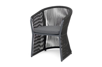 "Романо" стул плетеный из роупа, каркас алюминий темно-серый (RAL7024) муар, роуп темно-серый круглый, ткань темно-серая 027цвет Темно-серый