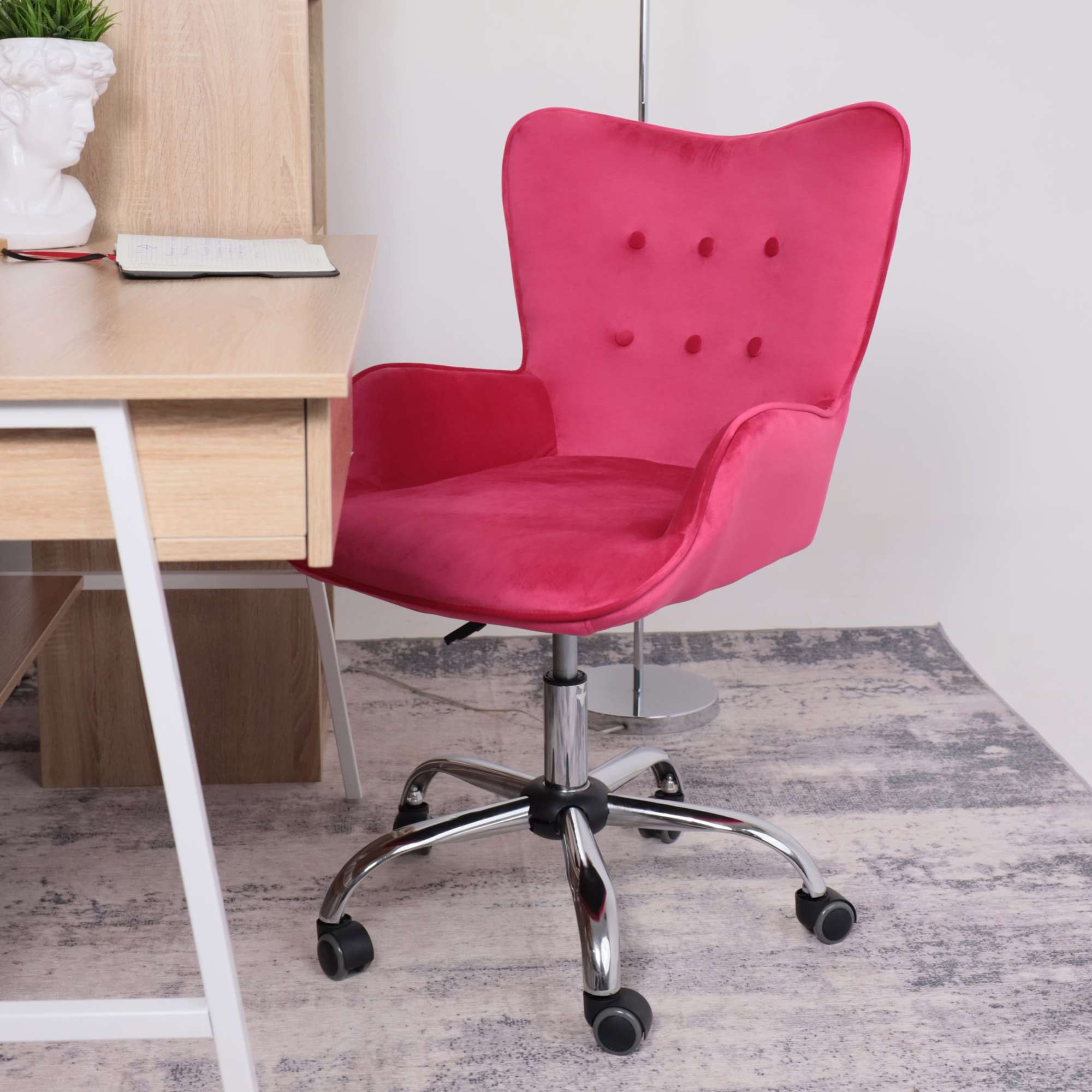 Кресло поворотное Bella, фуксия, велюр