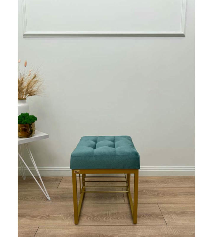 Банкетка Марсей 40-44 с полкой (бирюзовый/золото)