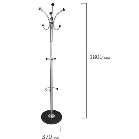 Вешалка-стойка BRABIX "CR-855" на мраморном диске, металл, 4+3 крючка, цвет серебристый, 606434
