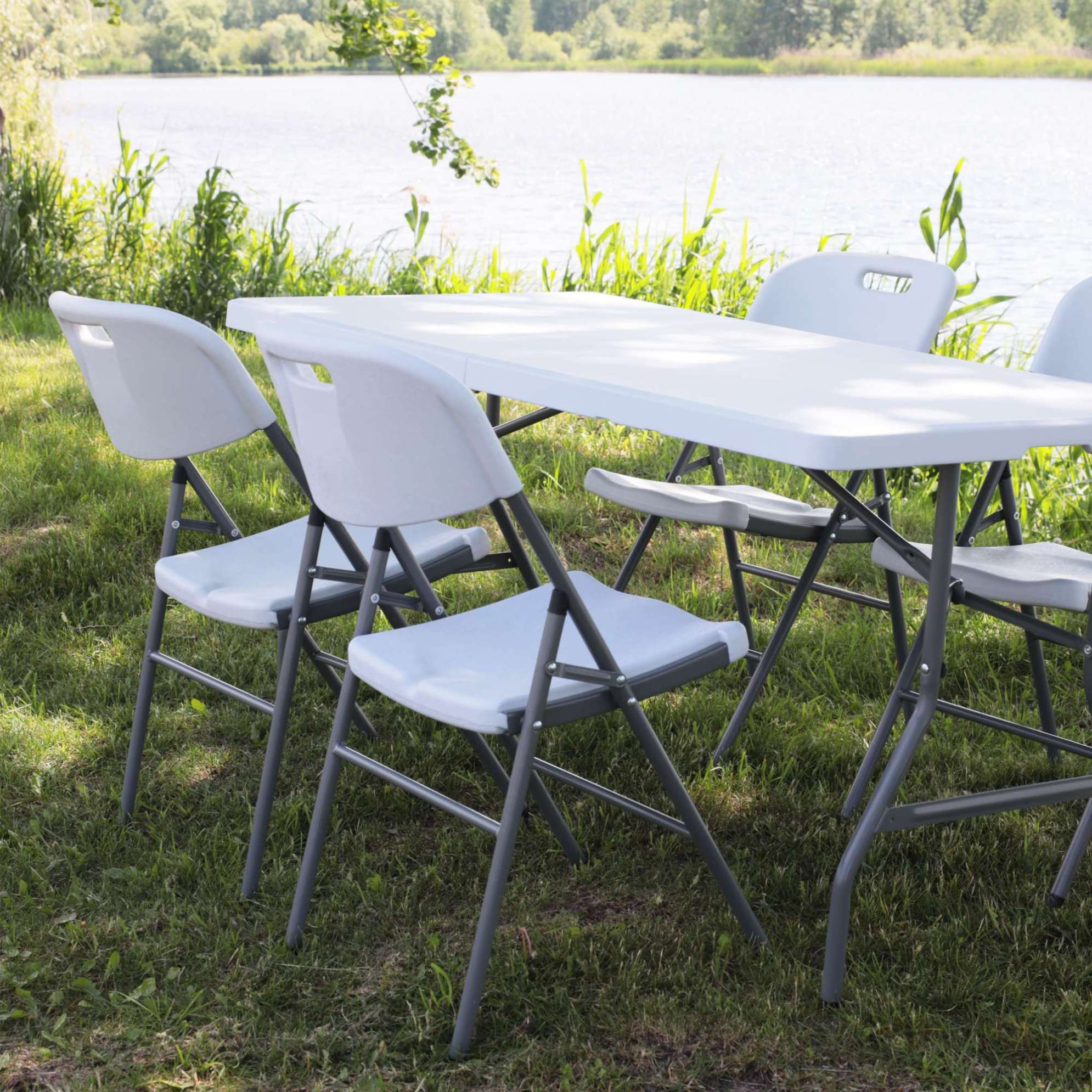 Стол садовый складной, белый, hdpe-пластик, длина 180 см