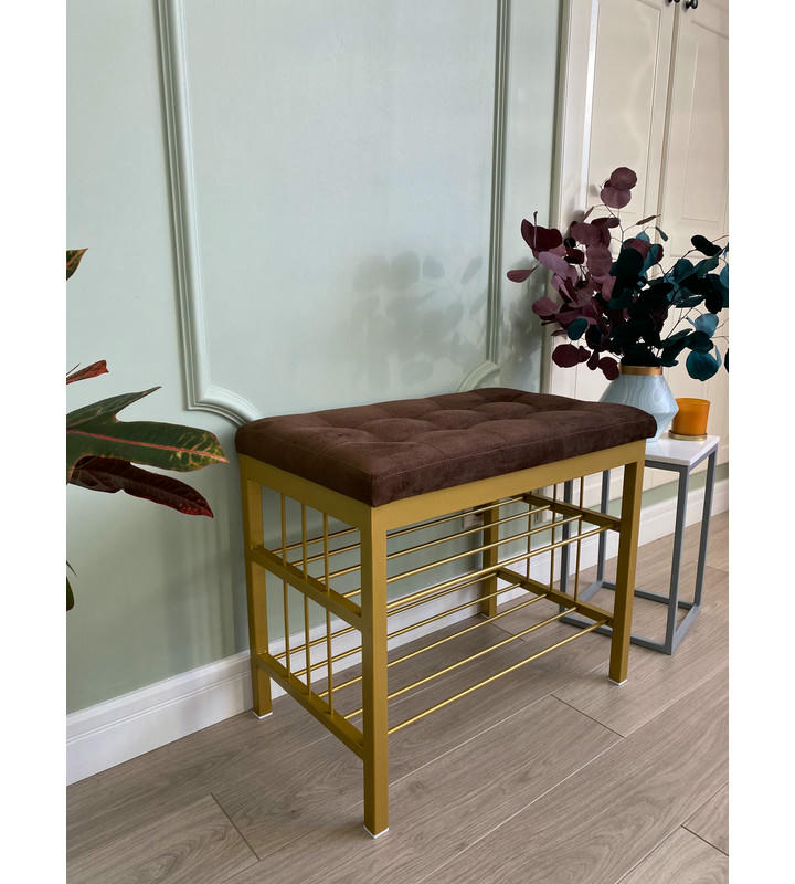 Банкетка Сканди-60-2-х полочная (коричневый/золото)