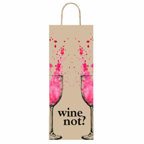 Крафт пакет бумажный Wine not? 15х8х39см с кручеными ручками, плотность 80 гр/м2, 115, 115809