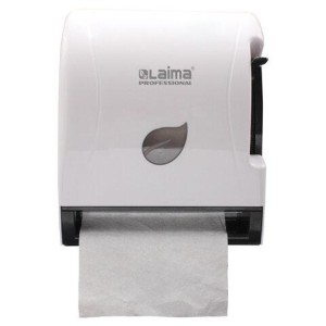 Диспенсер для полотенец в рулонах LAIMA PROFESSIONAL ECO (H1), механический, с рычагом, белый, ABS-пластик, 606549