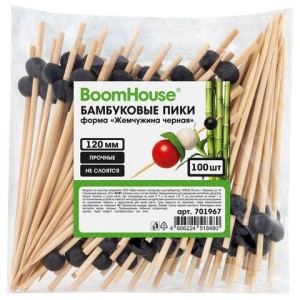 Шпажки-пики для канапе бамбуковые форма "Жемчужина чёрная" 12 см, 100 шт, BOOMHOUSE, 701967