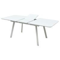 Стильный обеденный раскладной стол МДФ крашеный + 5мм 3D стекло на столешнице. Белый