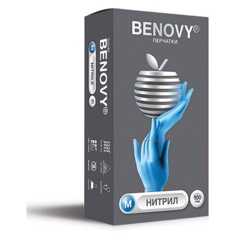 Перчатки нитриловые смотровые 100 пар (200 шт.), размер M (средний), голубые, BENOVY Nitrile Chlorinated, ЧЗ, К