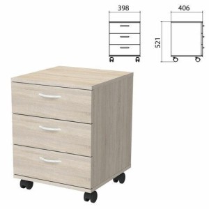 Тумба подкатная "Бюджет", 398х406х521 мм, 3 ящика, дуб сонома, 402952-091