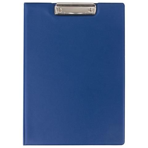 Папка-планшет ОФИСМАГ, А4 (340х240 мм), с прижимом и крышкой, картон/ПВХ, РОССИЯ, синяя, 225983