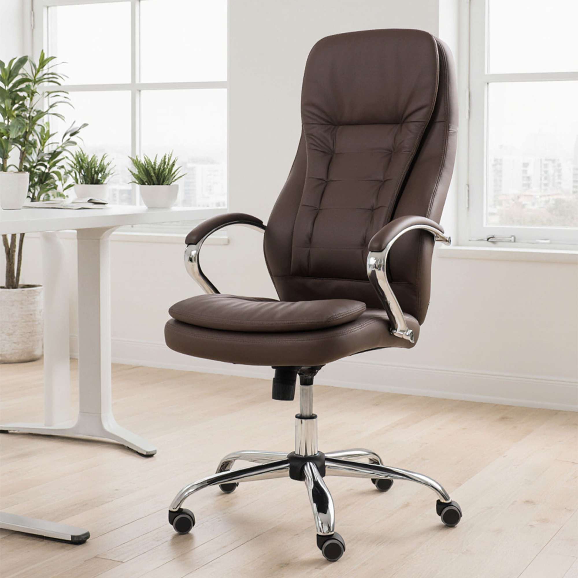 Кресло поворотное Richard New, коричневый, экокожа