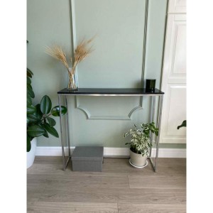 Журнальный столик искусственный камень гранит черный/каркас хром