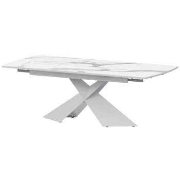 Стол раздвижной Модерн Обеденные столы в пластике Модерн 1400х945+300 (Н-3833) Мрамор Белый/Белый муар
