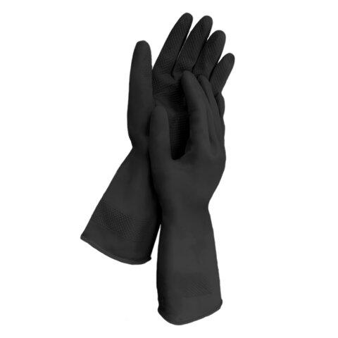 Перчатки МНОГОРАЗОВЫЕ латексные с ХЛОПКОВЫМ ВОЛОКНОМ, ОСОБО ПРОЧНЫЕ, размер 7-8, M (средний), черные, LAIMA, 700534