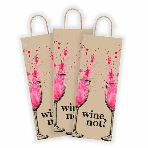 Крафт пакет бумажный Wine not? 15х8х39см с кручеными ручками, плотность 80 гр/м2, 115, 115809