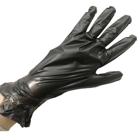Перчатки TPE термопластэластомер, КОМПЛЕКТ 50 пар (100 шт.) неопудренные, размер L (большой), черные, AVIORA, 402-884