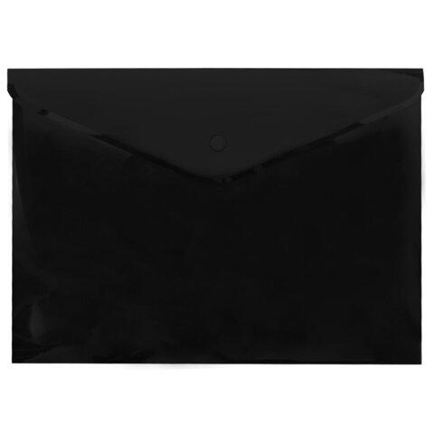 Папка-конверт с кнопкой прозрачная А4, BRAUBERG "UNIVERSAL", до 100 листов, черная, 0,15 мм, 273072